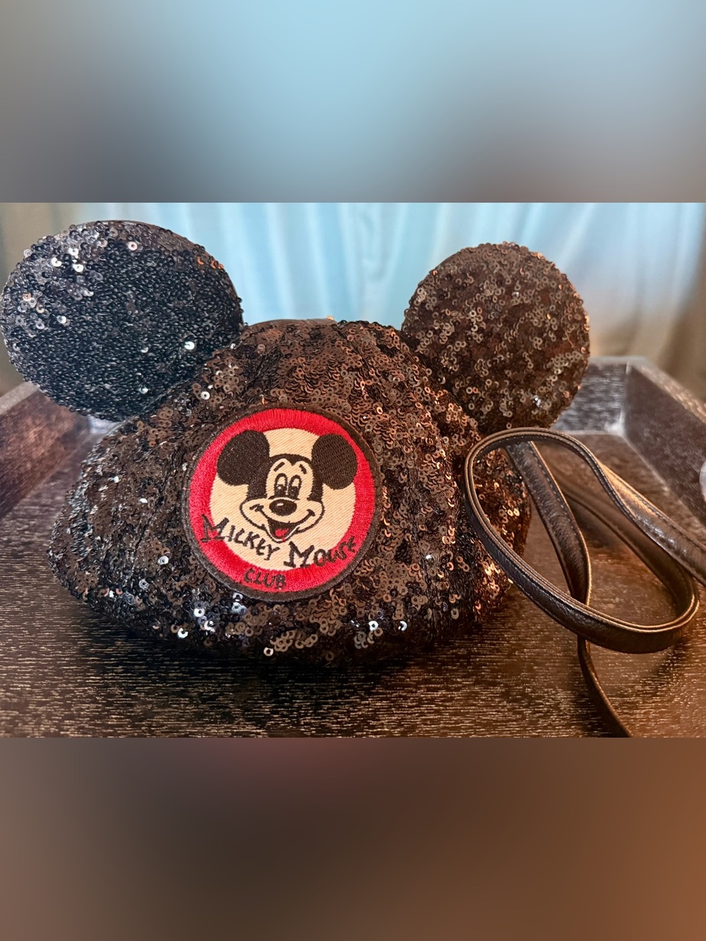 Disney Loungefly Black Sequin Mickey Mouse Ears Crossbody Bag